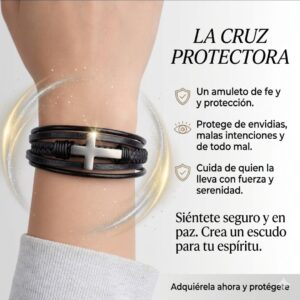 Pulseras de cuero con amuleto cruz protectora