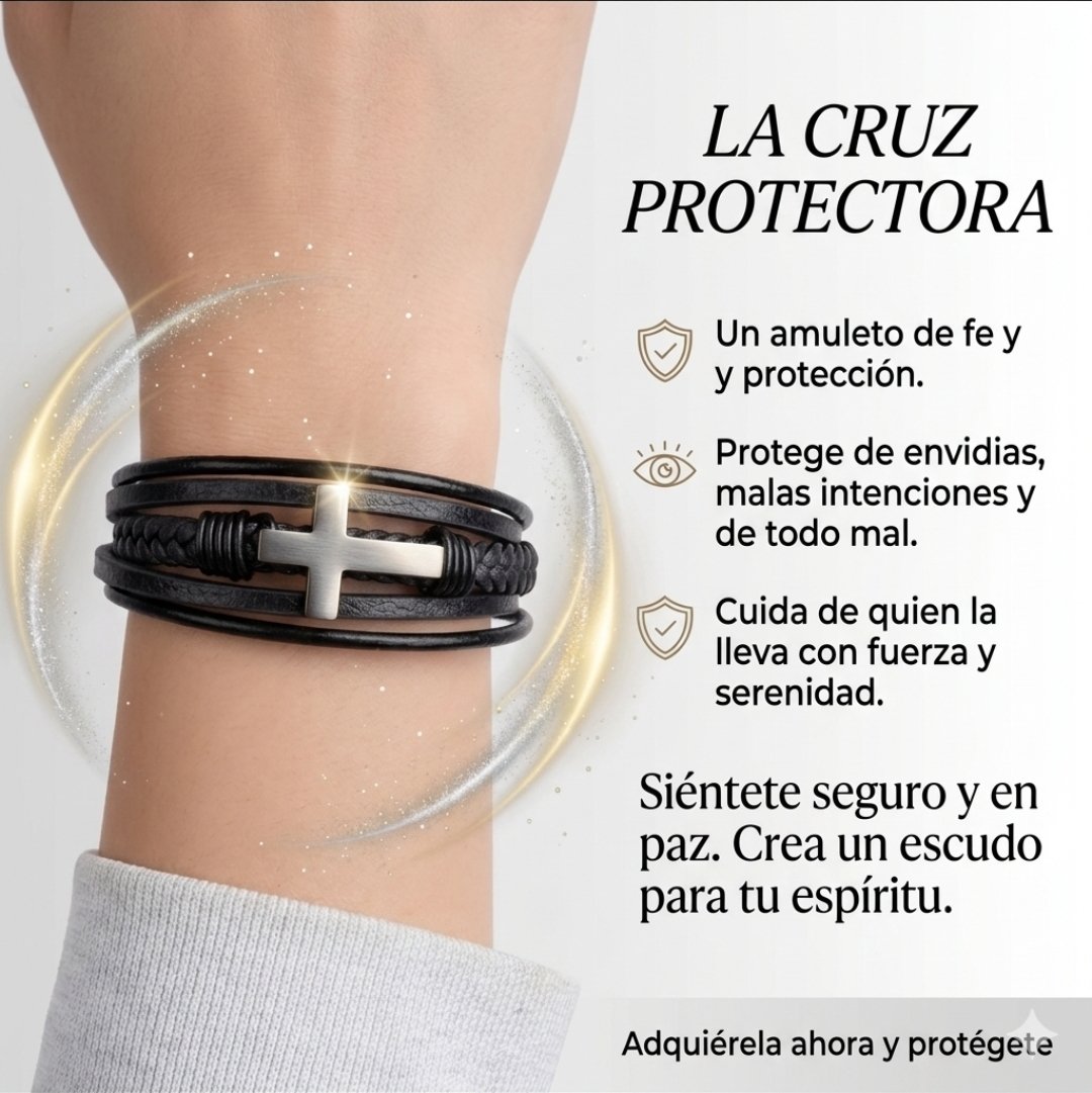Pulseras de cuero con amuleto cruz protectora