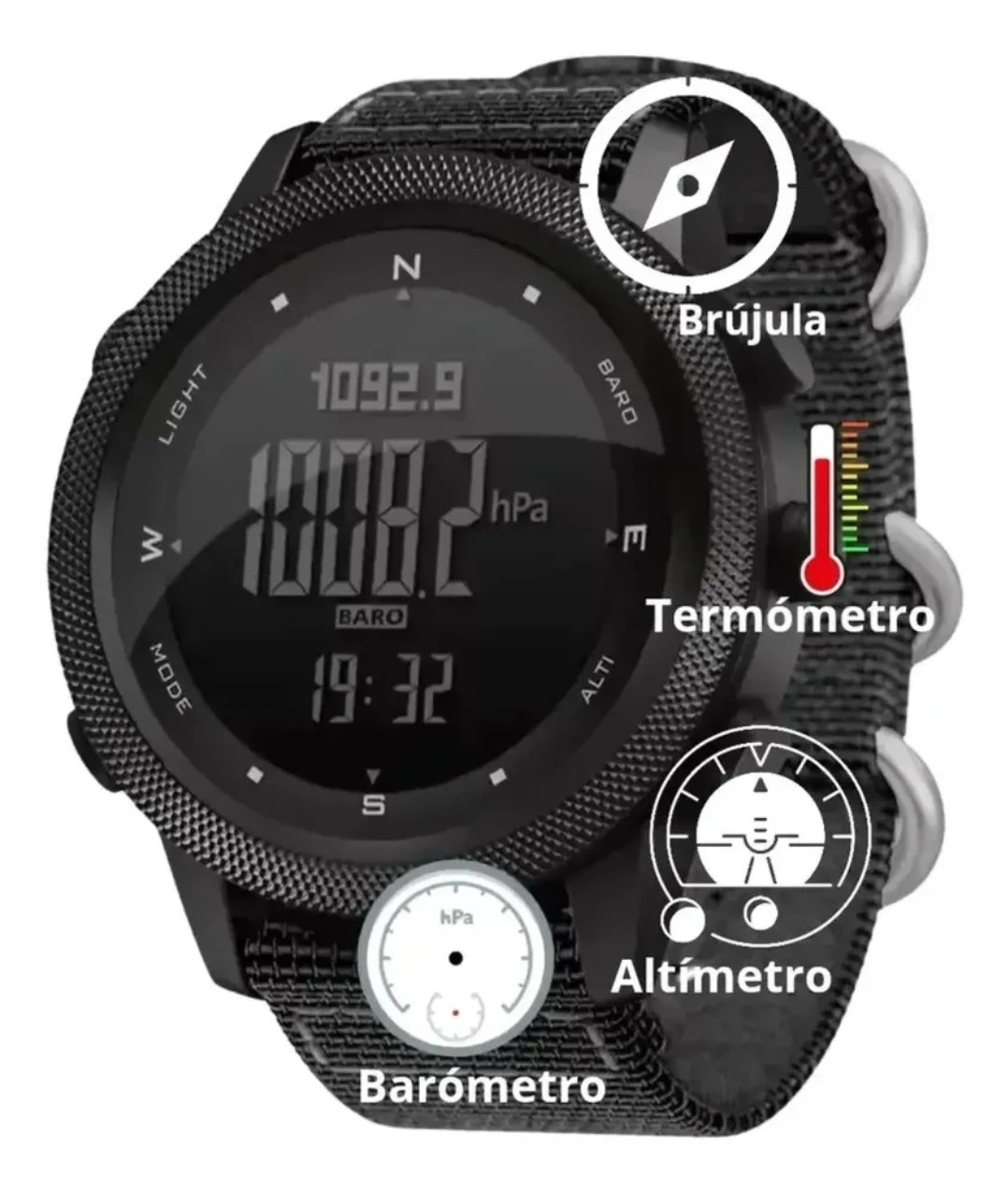Reloj Apache Militar A-46 altímetro, barómetro, termómetro, brújula, sumergible 50m - Imagen 9