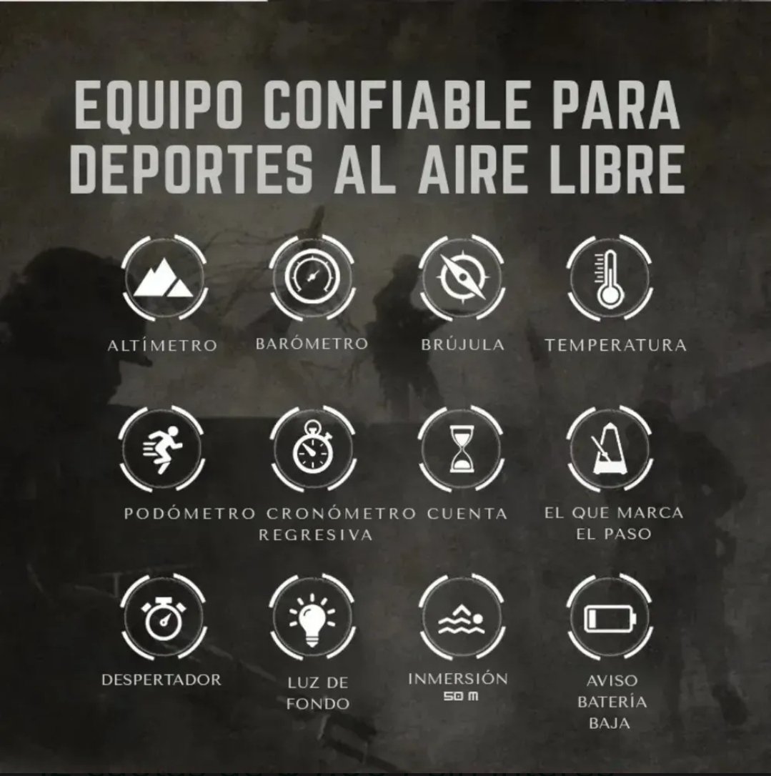 Reloj Apache Militar A-46 altímetro, barómetro, termómetro, brújula, sumergible 50m - Imagen 8