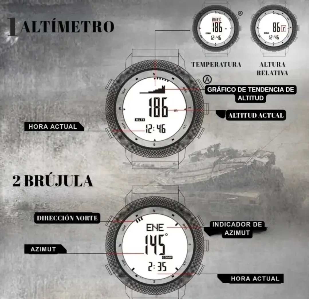 Reloj Apache Militar A-46 altímetro, barómetro, termómetro, brújula, sumergible 50m - Imagen 2