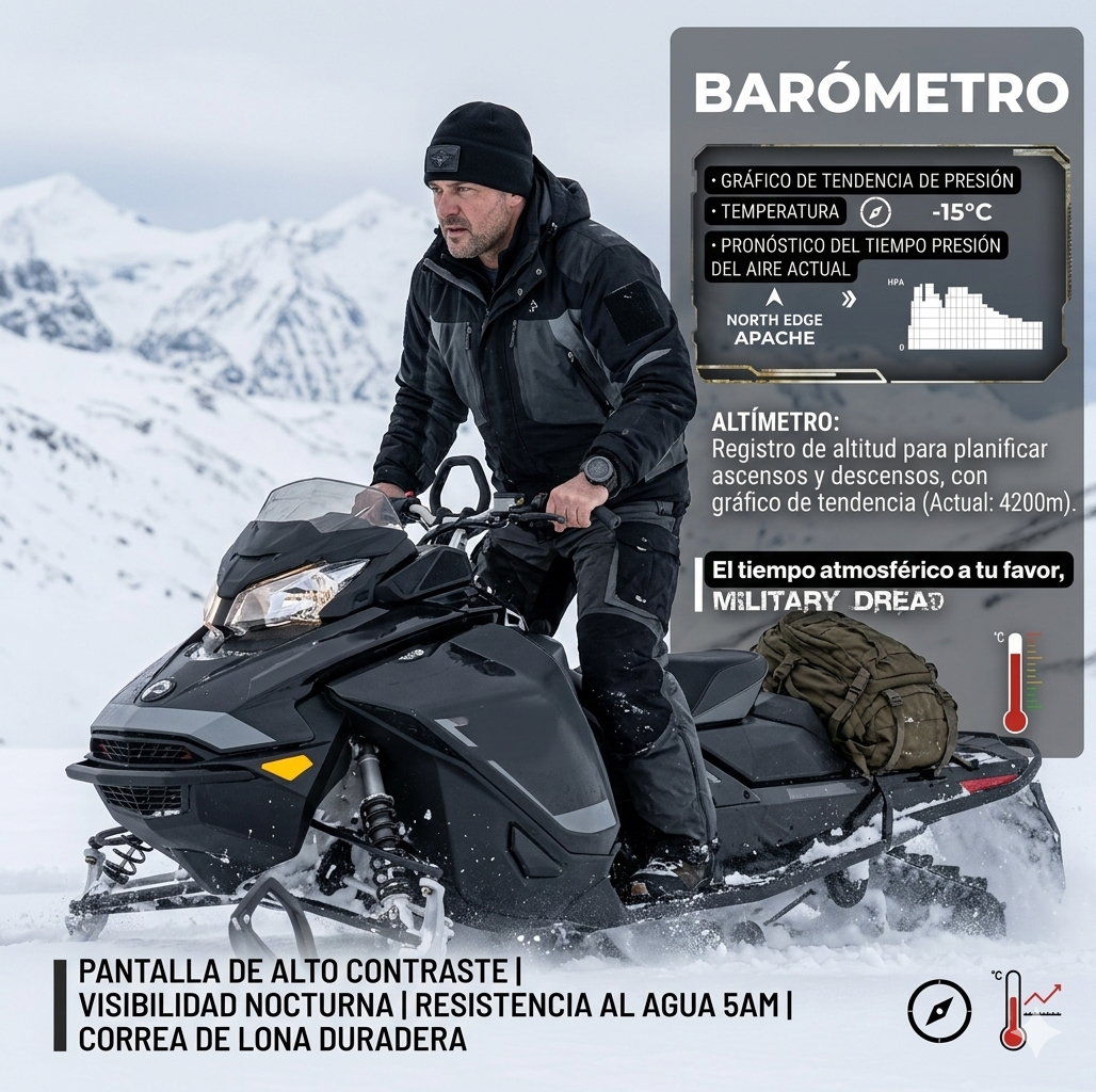 Reloj Apache Militar A-46 altímetro, barómetro, termómetro, brújula, sumergible 50m - Imagen 4