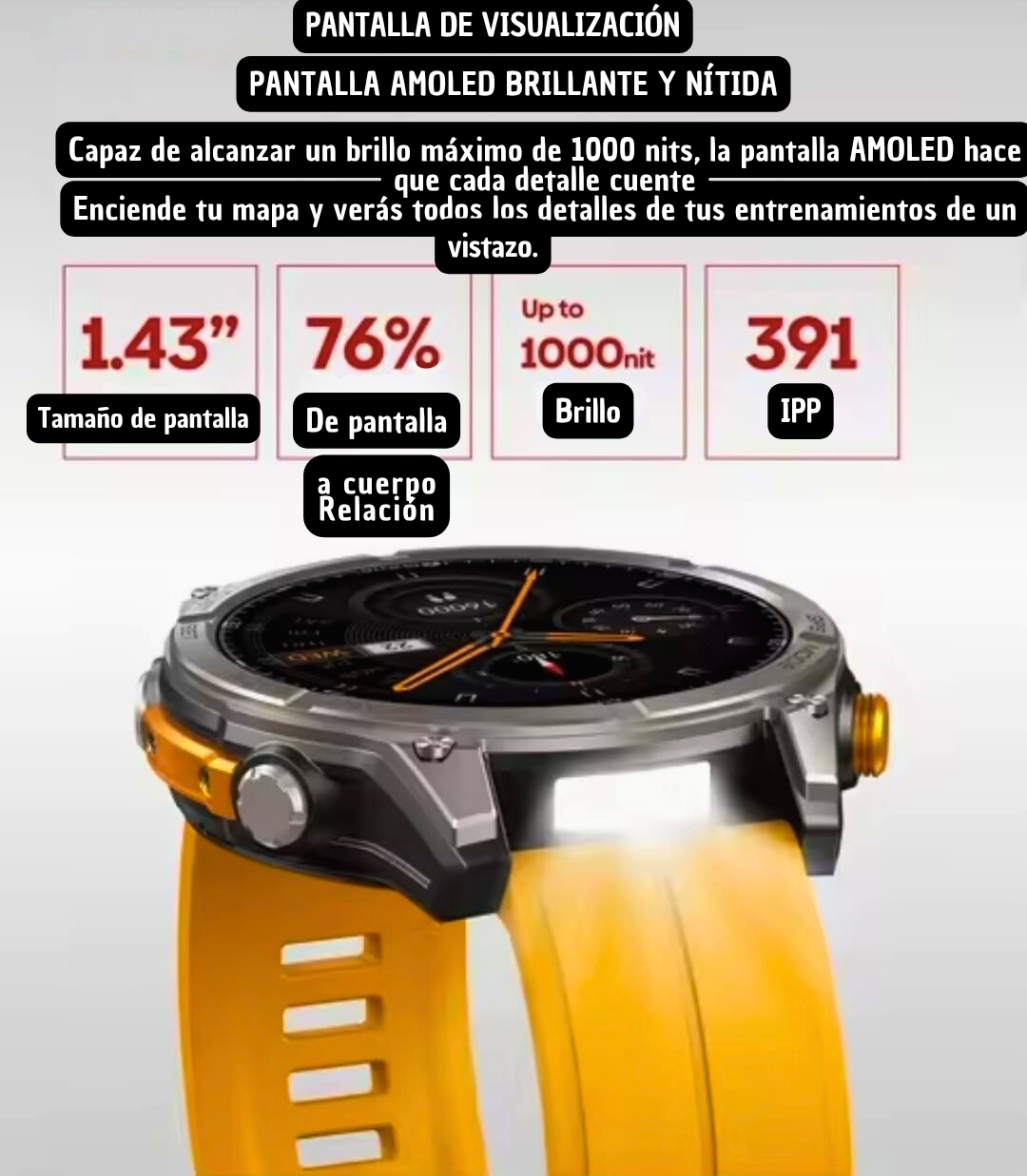 Reloj inteligente GPS Zeblaze Stratos 4 IP69k GPS 6 satelites, Brújula, altímetro, barómetro, linterna - Imagen 8